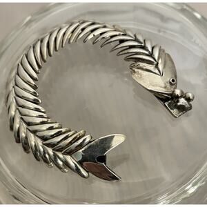 Vintage D'Molina Taxco Mexico Sterling Articulated Fish BRACELET Signed 72g